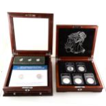 The Complete Set of American Eagle Silver Dollars, cased, and other American collectors issue coins.