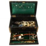 A vintage jewel box of gold, silver and costume jewellery, Memostar watch.