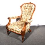 A Victorian walnut spoon-back nursing chair