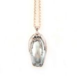 A large silver and pearl pendant and chain.