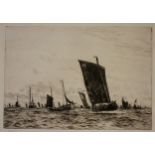 William Lionel Wyllie, Boulogne fishing uggers, signed and numbered etching, 19cm x 28cm.