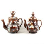 Two large Bargeware teapots, dated 1897 and 1911