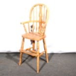A child's beechwood Windsor high chair