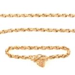 A 9 carat yellow gold matching necklace and bracelet suite.