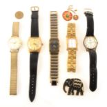 A collection of costume jewellery and wrist watches, some odd gold earrings, silver coloured