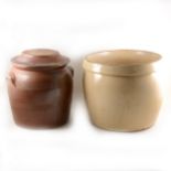 Two stoneware bread bins, including an Improved Bread Pan by Doulton Lambeth