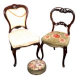 Victorian walnut salon chair, gros point needlework seat, moulded cabriole legs, 86cm; Victorian