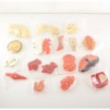 A collection of ivorine and simulated coral jewellery of the 1930's.