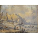 David Cox , a pair of watercolours, castle scenes, one on a cliff top, 18cm x 27cm.(2)