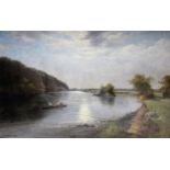 F Warsop, river scene oil on canvas. F Standring watercolour.