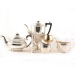 A George III style plated three-piece teaset, and other plated wares