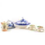 Two boxes of ceramics, to include blue and white transfer tableware, including Willow pattern