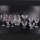 A collection of crystal glassware, to include water jugs, sherry glasses, brandy balloons, etc