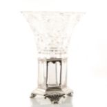 A cut-glass vase with silver frame by Gorham Manufacturing Co, Birmingham 1938.
