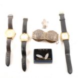 A collection of gold and yellow metal jewellery, wrist watches.