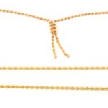 Two 9 carat yellow gold rope chain necklaces.