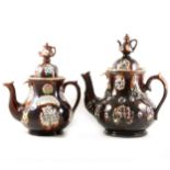 Two large Bargeware teapots