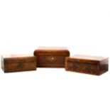 A Victorian rosewood and marquetry box, and two Tunbridge ware boxes.
