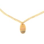 A yellow metal pendant and chain, both marked 750.
