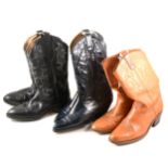 Four pairs of cowboy style boots and a pair of ankle boots.