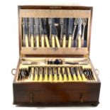 A canteen of nickel-plated cutlery, in an oak canteen box