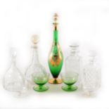 A box of assorted cut glass including decanters and stemware