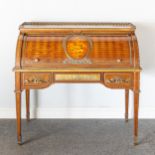 A Louis XVI mahogany marquetry and parquetry bureau a cylindre