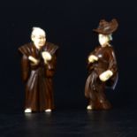Two Japanese carved wood nesuke's with ivory detail