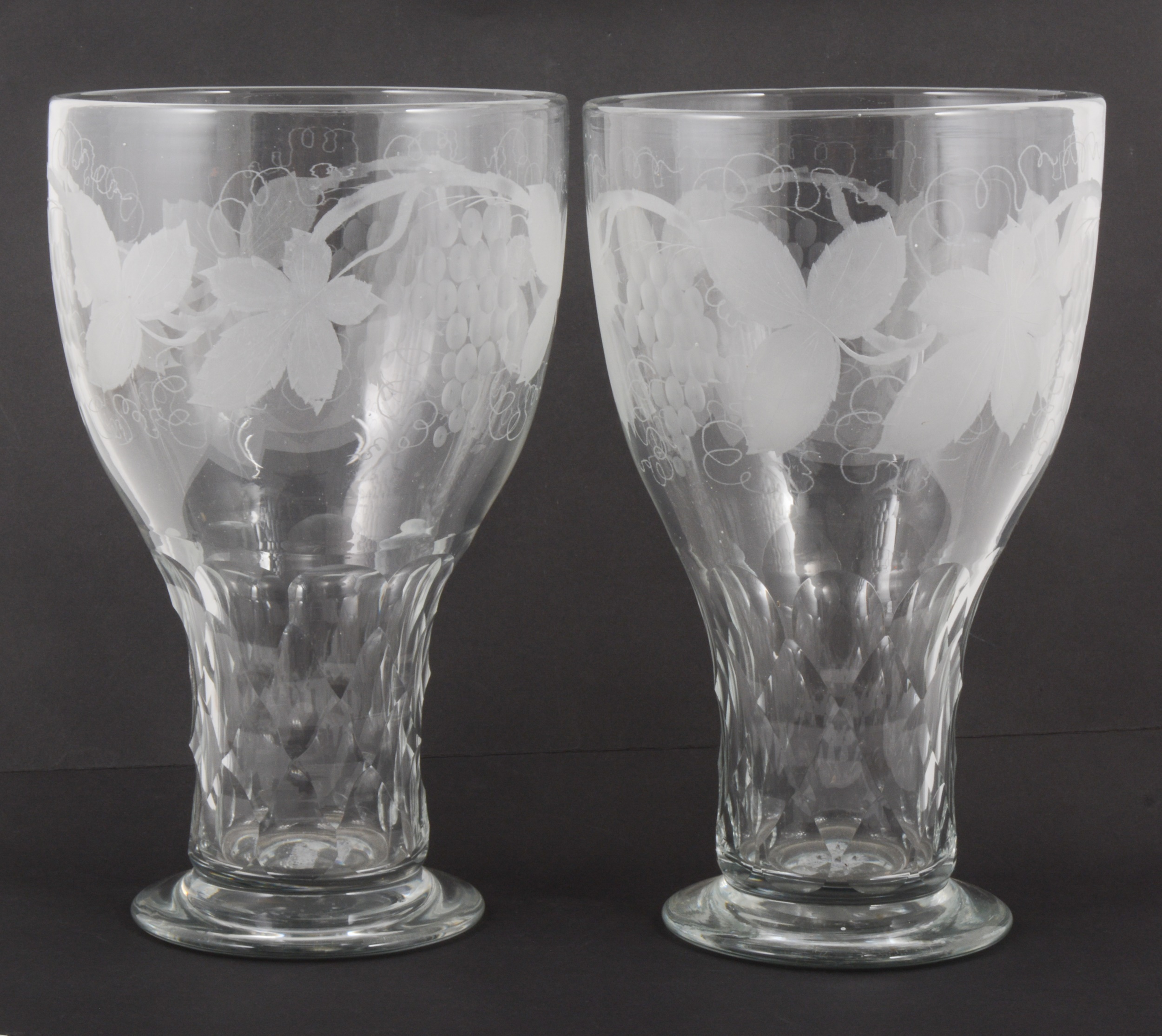 A pair of cut glass goblet-shaped vases, circa 1900