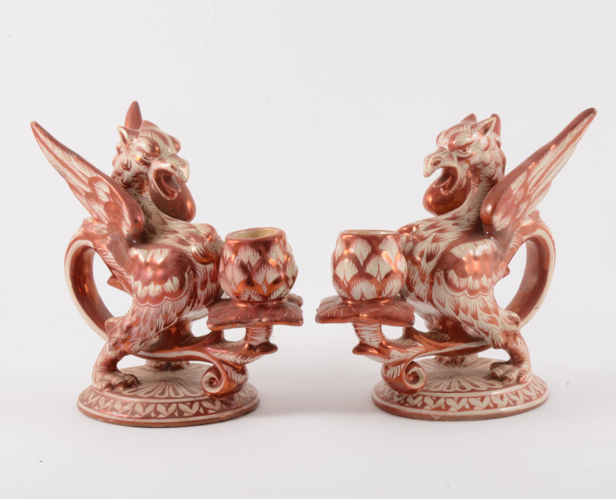 A pair of Italian maiolica chambersticks, Cantagalli