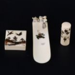 A Japanese carved ivory and inlaid shoehorn, oblong box, and similar needlecase