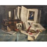 Romek Árpád Still life - a momento mori, with objects on a table, signed, o