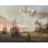 Follower of Willem van de Velde, French shipping near a beach, oil on relin