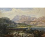 Ascribed to David Cox, Lakeland landscape with figures in the foreground, w