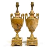 A pair of Louis XV style Sienna marble and gilt metal urn-shape lamp bases