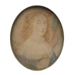 After Jean Baptiste Masse, Ninon de l'Enclos, portrait miniature in a carto