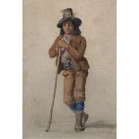 Italian School, mid 19th Century, A Roman Boy, resting on a staff, watercol