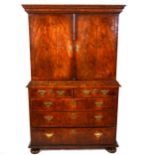 A George II walnut cabinet on chest, late 18th Century