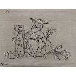 John Nixon, An old vegetable seller, monogrammed and dated, 1786, pencil pe