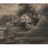 Thomas Monro, An old Mill, chalk and grey wash, 15cm x 20cm; and two other