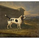 Manner of Charles Towne, Terrier by a wall, oil on panel, 12cm x 14cm.