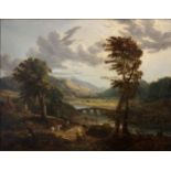 Follower of Richard Wilson, River landscape with figures in the foreground,