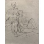 John Minton, Study of two figures, pencil drawing, visible, 33cm x 26cm.<br