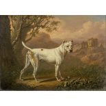 Charles Towne, Bull terrier in a landscape, oil on panel, 12cm x 16cm.