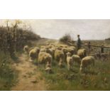 François Pieter ter Meulen Young shepherd and a flock of sheep signed, oil