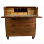 A Victorian mahogany campaign secretaire chest in two sections