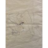 Duncan Grant, Reclining nude, pen and ink on whatman, 25cm x 19cm.<br