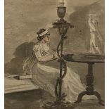 Paul Sandby, Maria Cosway seated by a table, inscribed Maria Cosway, en gri