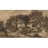 Thomas Monro, An old cottage, sepia tinted brush drawing, 18cm x 28cm.<br /