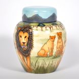 A Moorcroft Pottery ginger jar and cover, 'Pride of Lions' designed by Sian Leeper